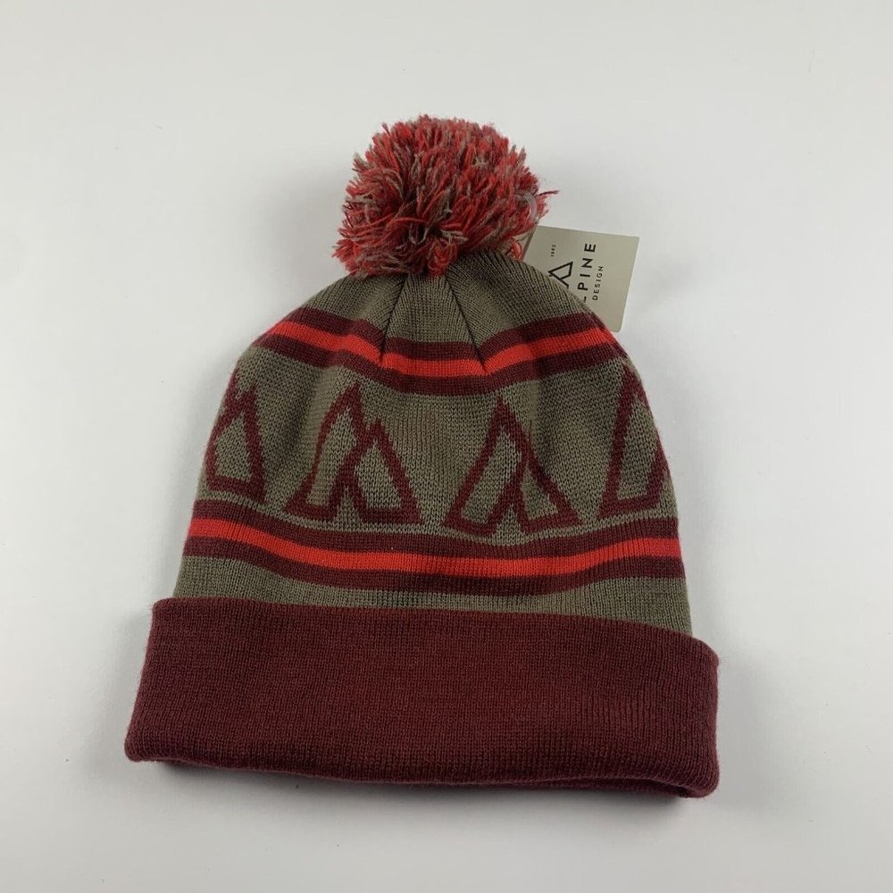 Alpine Design Women's Red Striped Acrylic Retro Mountain Pom Beanie Hat S8308‎